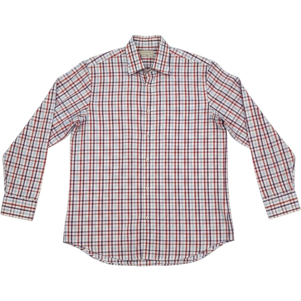 Peter Millar Button Down Shirt Large Red Blue Purple White Tattersall Check